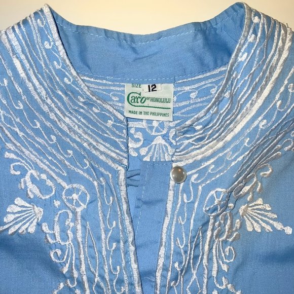 Caro of Honolulu Vintage 80s Cotton Embroidered Kimono Tunic -12 - Picture 2 of 6